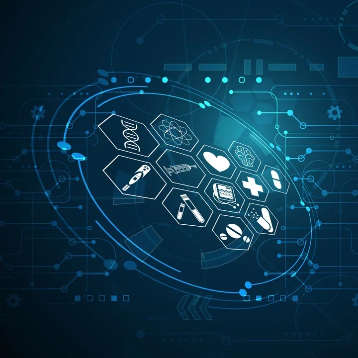 Blue digital health diagram