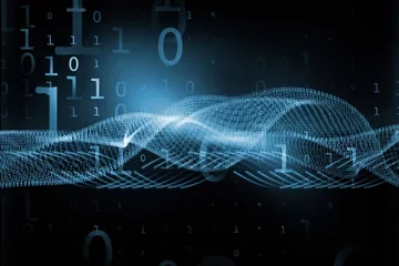 Data Stream series. Interplay of horizontal light rays and technological elements to serve as background in projects on technology and science