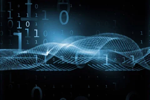 Data Stream series. Interplay of horizontal light rays and technological elements to serve as background in projects on technology and science