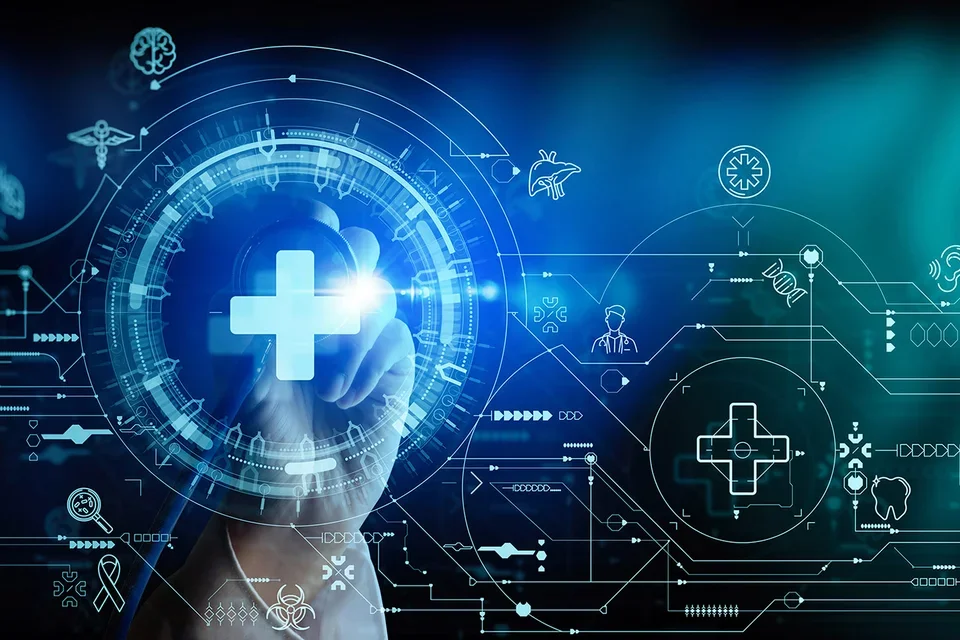 Blue digital health diagram