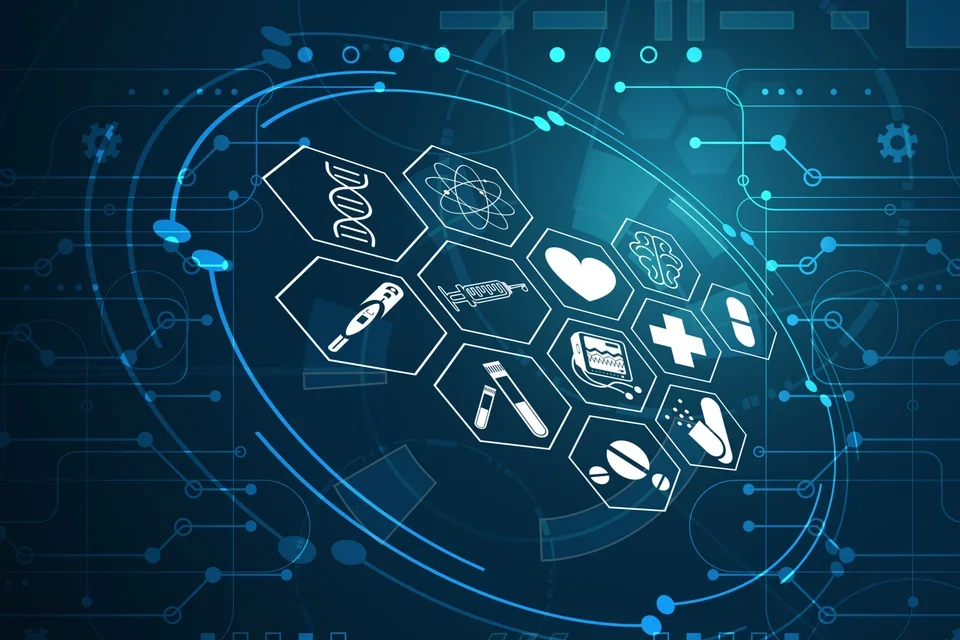 Blue digital health diagram