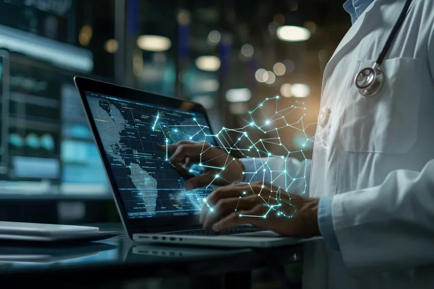 Doctor using laptop