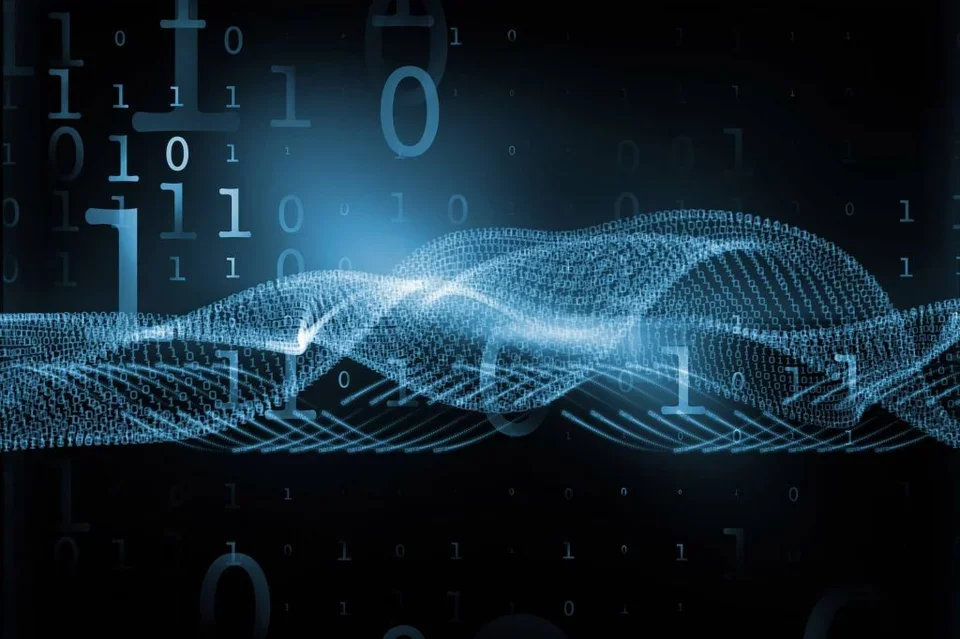 Data Stream series. Interplay of horizontal light rays and technological elements to serve as background in projects on technology and science