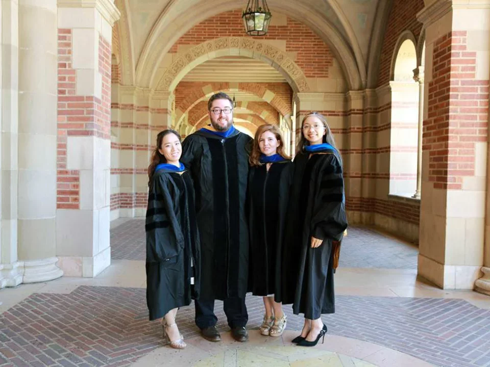 Students in graduation gowns